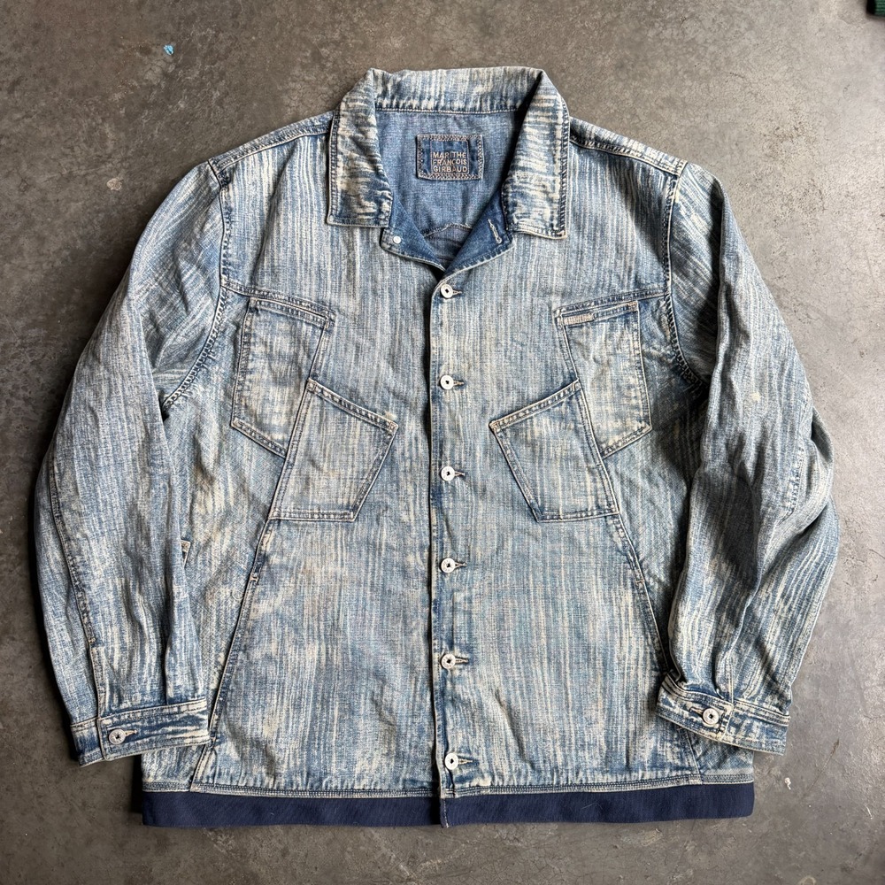 Vintage RARE 00s Francis Marithe Girbaud Euro Logo Blue Pinstripe Jean Jacket 2X